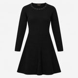 Black Pure Wool Floral Lace Neck Long Sleeve Knitt