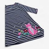Dress Jersey Navy Striped with Pink Cat Applique