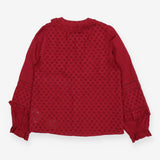 Ruby Red Broderie Ruffle Top Cotton