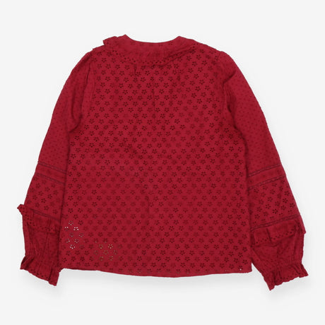 Ruby Red Broderie Ruffle Top Cotton