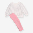 Grey Striped Sweater and Pink Legging Outfit 