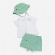 Outfit short shirt and hat green stripe dog
