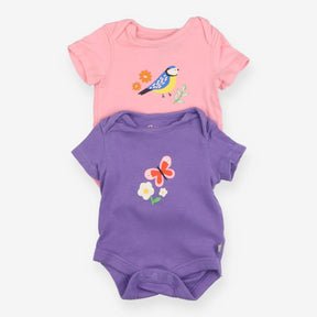 Bodysuits 2pc SS pink bird purple butterfly