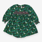 Dress green cord smocked unicorns