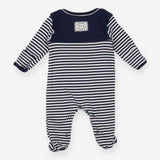 Sleepsuit navy blue white stripe Bebe