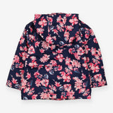Navy raincoat pink floral fleece lined