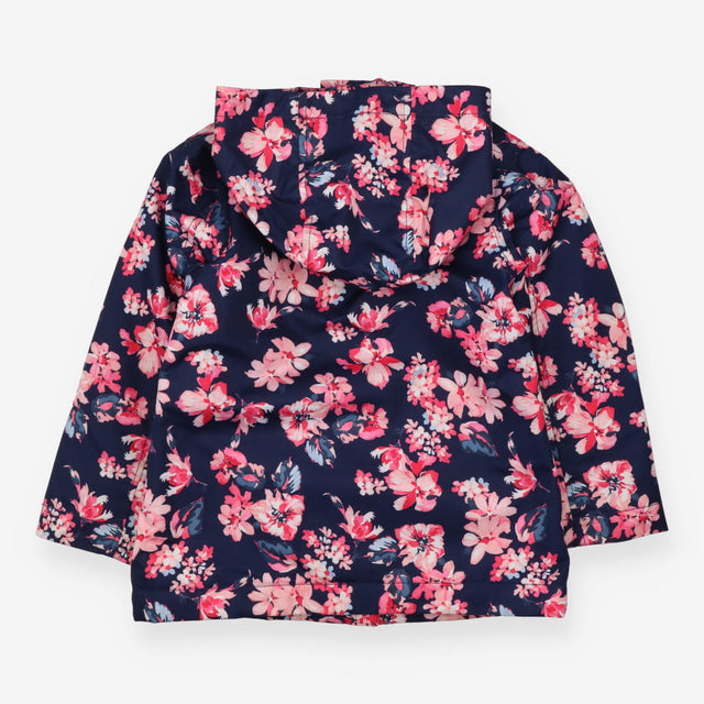 Navy raincoat pink floral fleece lined