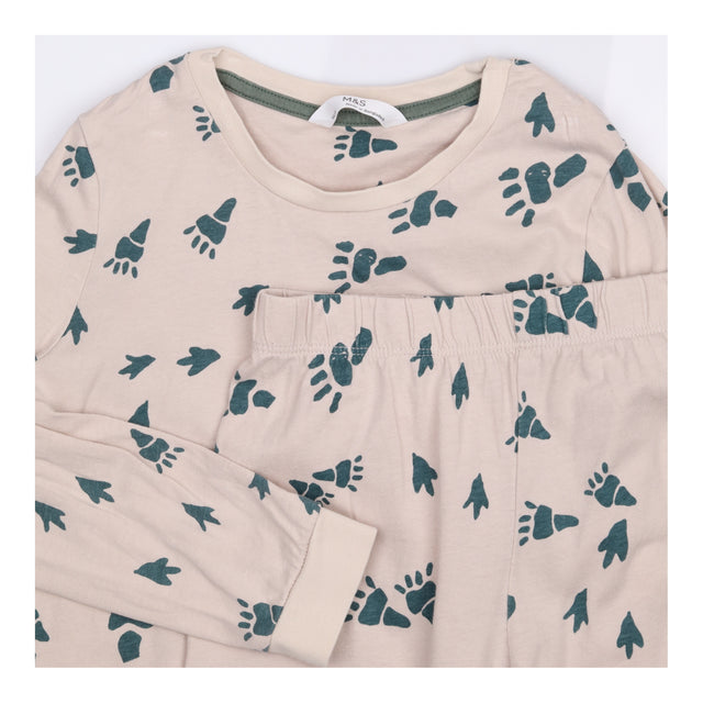 Cream Dino Foot Prints Pyjamas