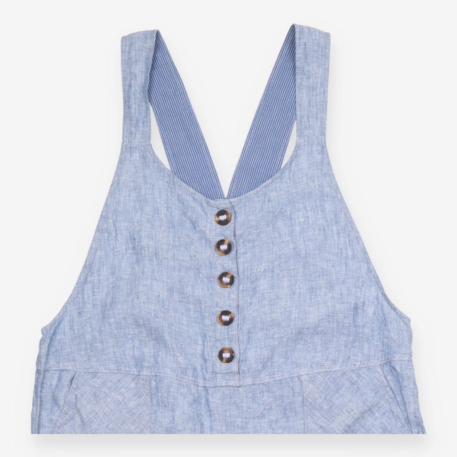 Dungarees Chambray Blue Pure Linen Cropped