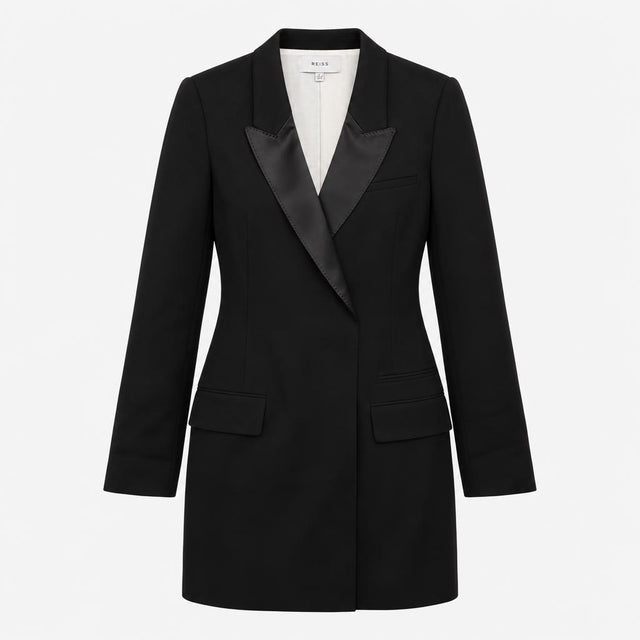 Blazer Black Satin Lapel Tuxedo Long Line Single B