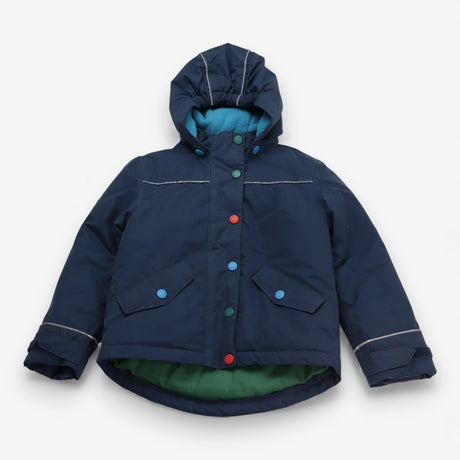 Navy coat with striped detachable fleece