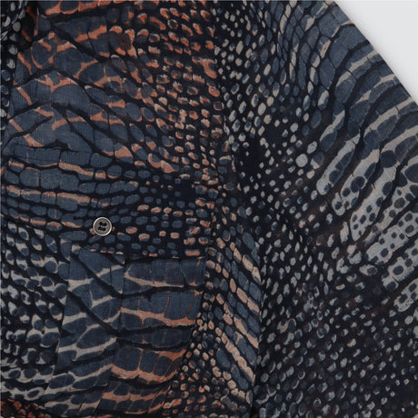 Sheer Snake Print Shirt Dress Navy Rust