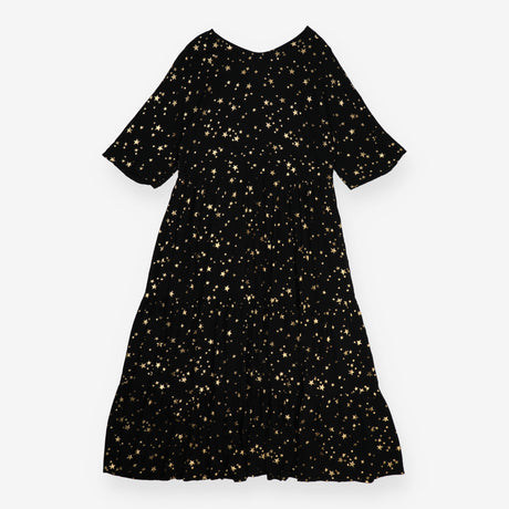 Maxi Dress Black Gold Star Print V-neck