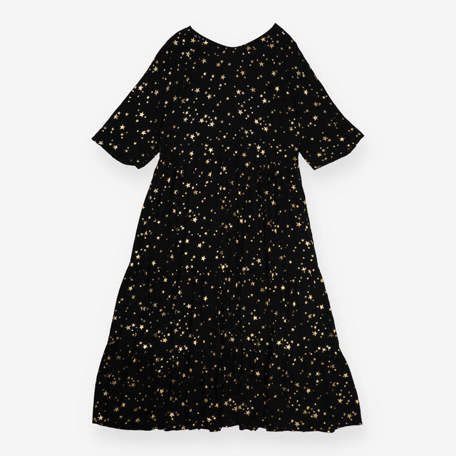 Maxi Dress Black Gold Star Print V-neck