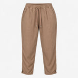 Trousers Drawstring Waist Linen Blend Light Brown