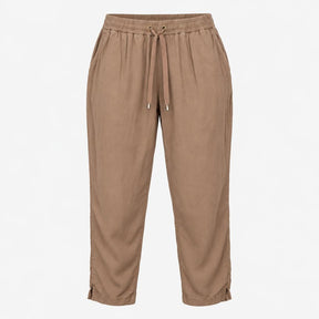 Trousers Drawstring Waist Linen Blend Light Brown