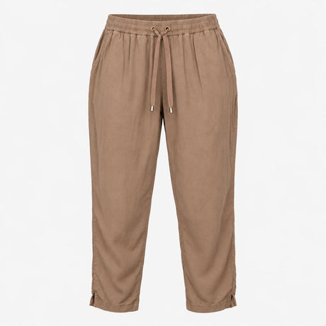 Trousers Drawstring Waist Linen Blend Light Brown