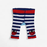 Blue and White Stripe Ladybird Knit Leggings