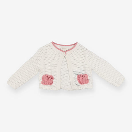 Cardigan Knit White Pink Butterfly Pockets