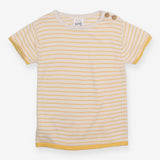 Knit Tee White and Yellow Strip with Shoulder Butt