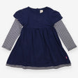 Dress LS jersey stripe sleeves navy blue