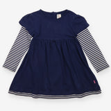 Dress LS jersey stripe sleeves navy blue