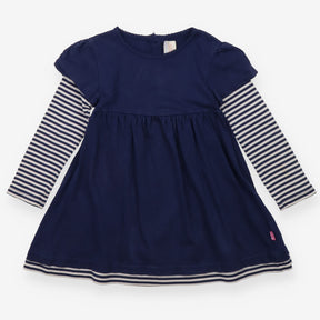 Dress LS jersey stripe sleeves navy blue