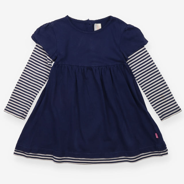 Dress LS jersey stripe sleeves navy blue