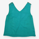Sleeveless Top Jade Green V-Neck Button Shoulder P