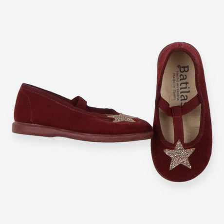 Batilas Burgundy Slip On's with Sparkle Star