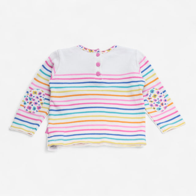Tee LS white stripe giraffe on pocket 