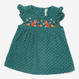 Green Spotty Cord Dress with Foxes and flowers