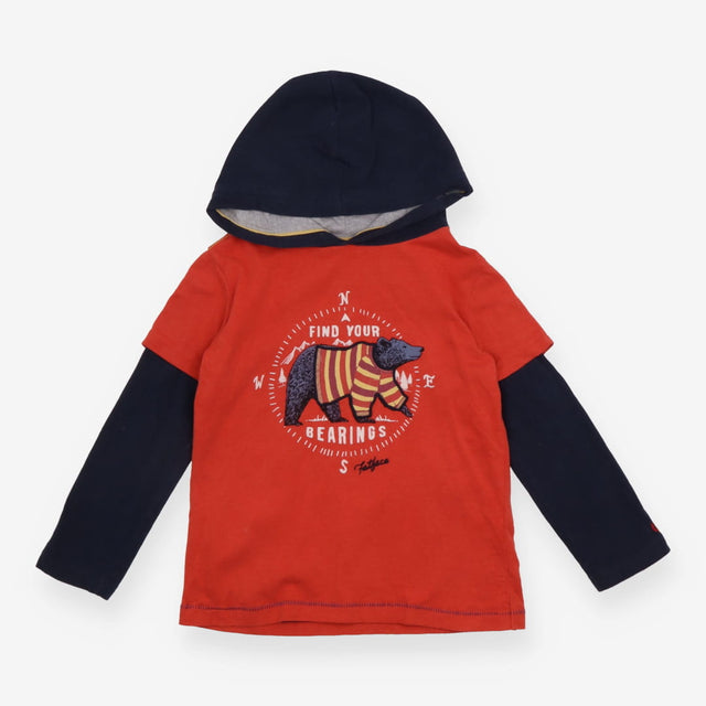 Hooded T-Shirt Long Sleeve Navy and Red Bear 