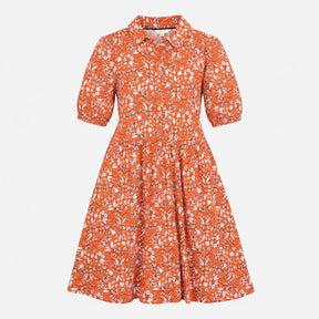 Shirt Dress Orange White Floral Print Jersey Short