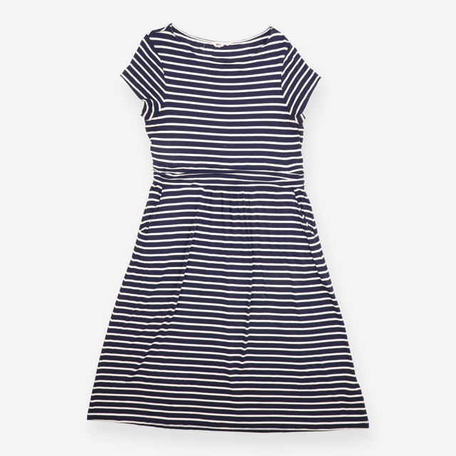 Midi Dress Navy Stripe Jersey Short Sleeve