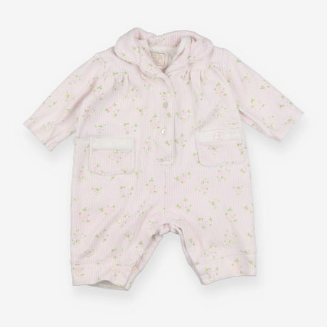 Sleepsuit pink stripe flowers collar