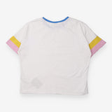 White Colour-Block Cuff Cotton T-Shirt