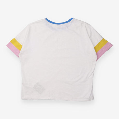 White Colour-Block Cuff Cotton T-Shirt