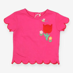 Pink t-shirt with big red tulip