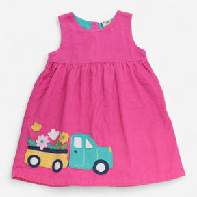 Dress Pink Cord with Applique Flower Truck