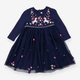 Navy dress tulle skirt unicorns and flowers