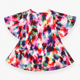 Multicolour Abstract Floral Flared Sleeve Top