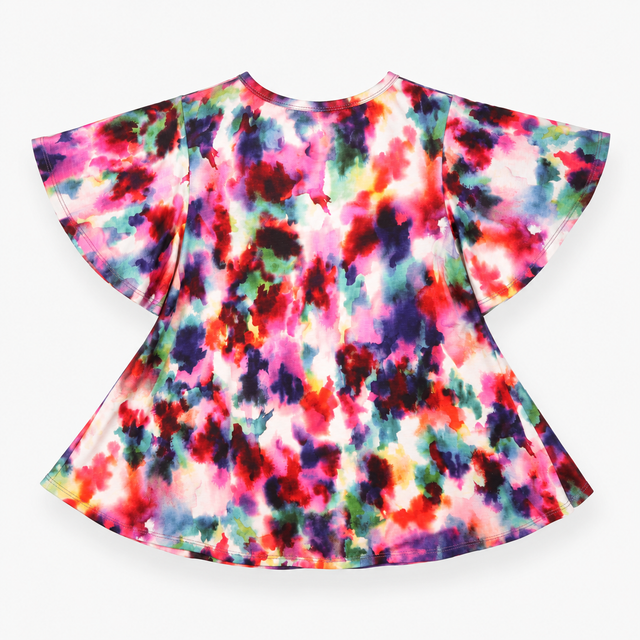 Multicolour Abstract Floral Flared Sleeve Top