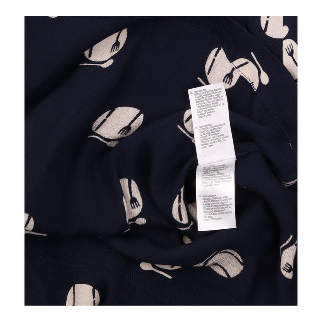 Blouse Navy Cream Novelty Print Wrap V Neck Long S
