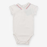 Bodysuit polo neck with blue and red stripe
