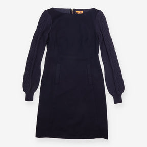 Wool Dress Navy Cable Knit Sleeve Shift