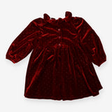 Red velour frill collar dress with gold dots