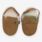 Pram shoe tan suede fur lined sling back