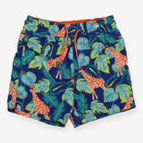 Swim shorts blue giraffes in forest