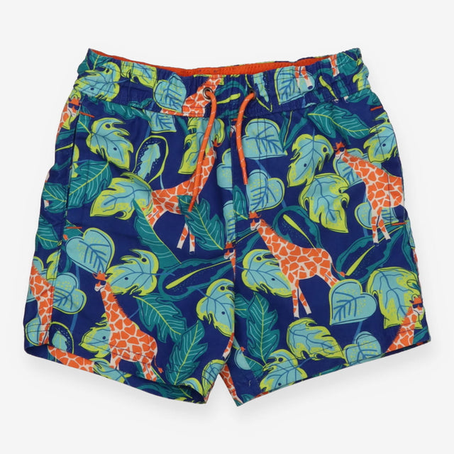 Swim shorts blue giraffes in forest